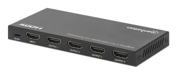 Manhattan Splitter HDMI con 4 puertos 4K y reductor de escala Duplica una señal HDMI en cuatro salidas HDMI (1x4), 4K@60Hz, 18G, interruptor EDID para reducción de escala, negro - Imagen 4