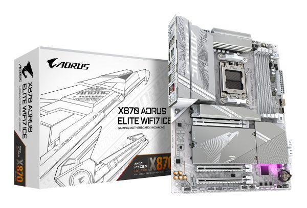 GIGABYTE X870 AORUS ELITE WIFI7 ICE Placa Base - Compatible con CPUs AMD Ryzen 9000, 16+2+2 fases VRM digital, hasta 8200MHz DDR5 (OC), 3xPCIe 5.0 + 1xPCIe 4.0, Wi-Fi 7, LAN 2.5GbE, USB 4