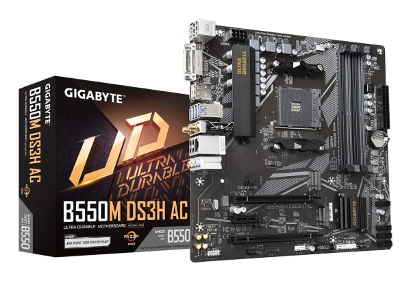 GIGABYTE B550M DS3H AC Placa base - Procesadores AMD Ryzen 5000, VRM de 5+3 fases, hasta 4733 MHz DDR4, 1xPCIe 4.0 + 1xPCIe 3.0 M.2, Wi-Fi 5, LAN 1GbE, USB 3.2 Gen 1