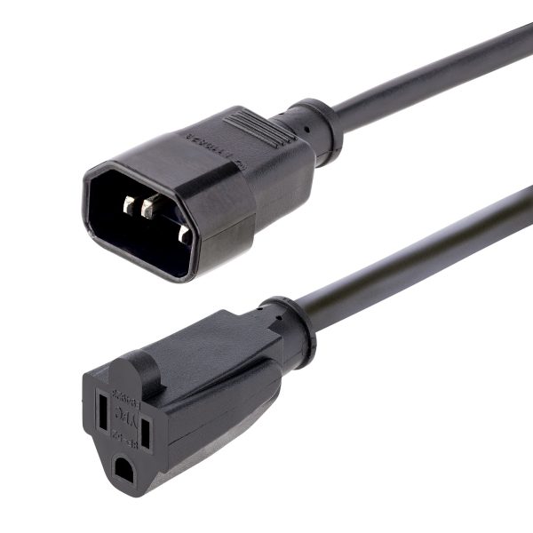 StarTech.com " Cable de 1m (3 pies) de Extensión de Alimentación para Computadoras, IEC 320 C14 a NEMA 5-15R, 10A 125V, 18AWG, Cable Extensor Alargador de Corriente"