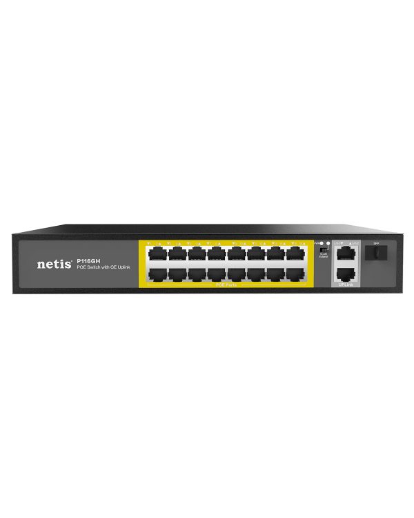 Netis System P116GH dispositivo de redes No administrado Fast Ethernet (10/100) Energía sobre Ethernet (PoE) Negro - Imagen 4