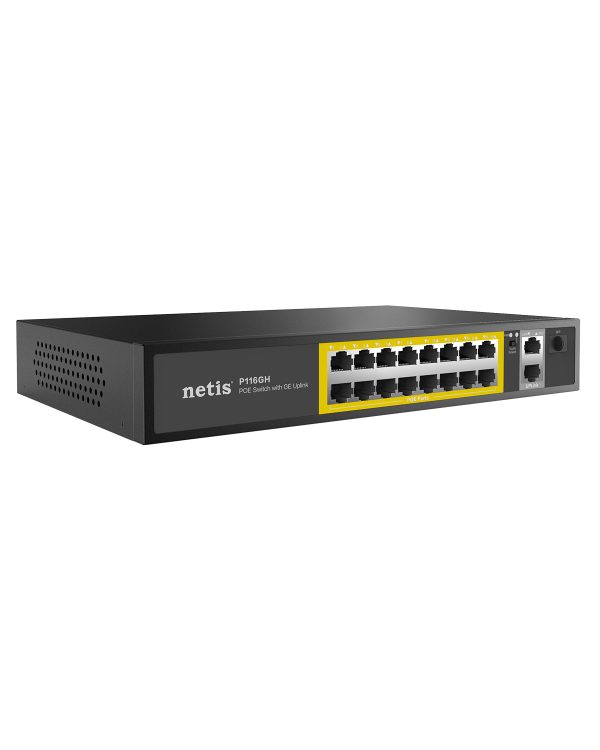 Netis System P116GH dispositivo de redes No administrado Fast Ethernet (10/100) Energía sobre Ethernet (PoE) Negro - Imagen 2