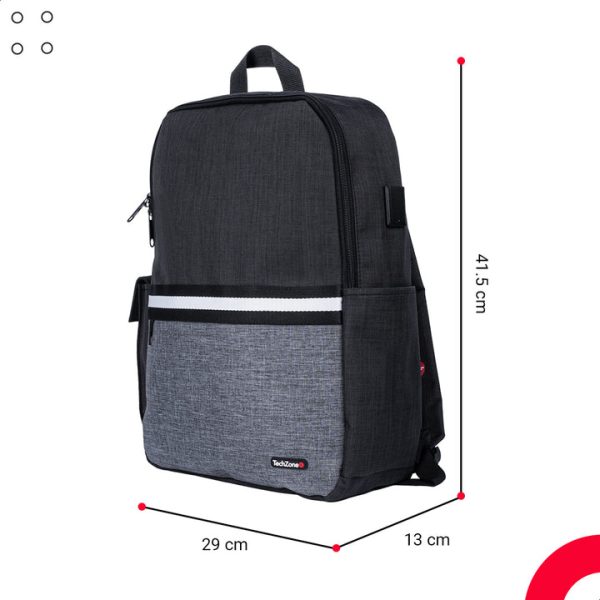 TechZone TZ21LBP01-A mochila Mochila casual Negro, Gris Nylon, Poliéster - Imagen 4