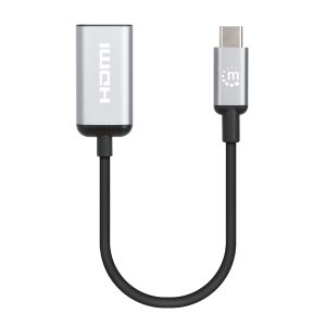 Manhattan 153706 adaptador de cable de vídeo 0,15 m USB Tipo C HDMI tipo A (Estándar) Negro, Plata