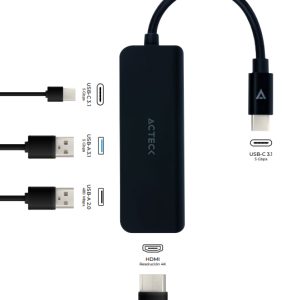 Acteck GATE 4P DH645 Alámbrico USB 3.2 Gen 1 (3.1 Gen 1) Type-C Negro