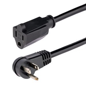 StarTech.com Cable de 0.3m de Extensión de Alimentación, Acodado en Ángulo Recto NEMA 5-15P a NEMA 5-15R, 13A 125V, 16AWG, Cable de Extensión de Corriente para Computadoras, UL