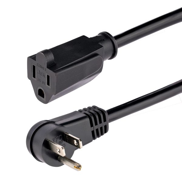 StarTech.com Cable de 0.3m de Extensión de Alimentación, Acodado en Ángulo Recto NEMA 5-15P a NEMA 5-15R, 13A 125V, 16AWG, Cable de Extensión de Corriente para Computadoras, UL