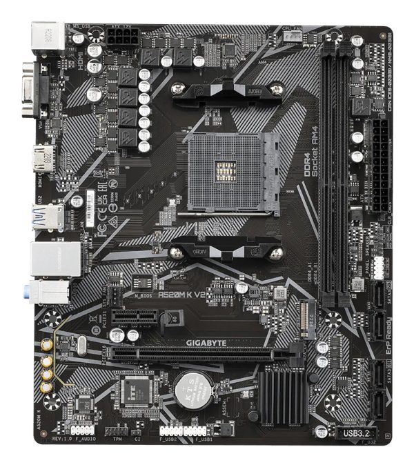 GIGABYTE Placa base A520M K V2 - Compatible con CPUs AMD Ryzen serie 5000 AM4, hasta 5100MHz DDR4 (OC), PCIe Gen3 x4 M.2, LAN GbE, USB 3.2 Gen 1 - Imagen 3