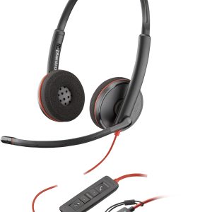 POLY Auriculares estéreo USB-C Blackwire 3220 + adaptador USB-C/A (a granel)
