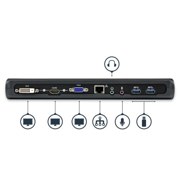 StarTech.com Docking Station USB 3.0 de 2 Monitores para Laptop - HDMI/DVI/VGA - Hub 3x USB-A - GbE - Audio - Replicador de Puertos Universal USB-A - Win/macOS/ChromeOS - TAA - Imagen 4
