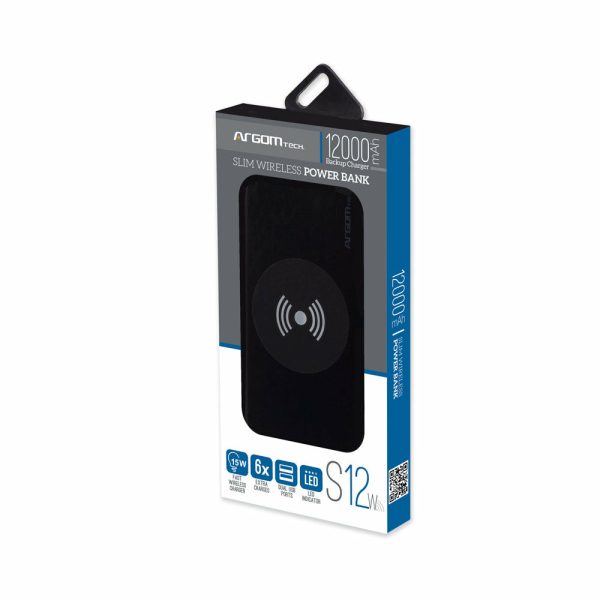 ArgomTech ARG-PB-1156BK batería externa Polímero de litio 12000 mAh Cargador inalámbrico Negro - Imagen 2