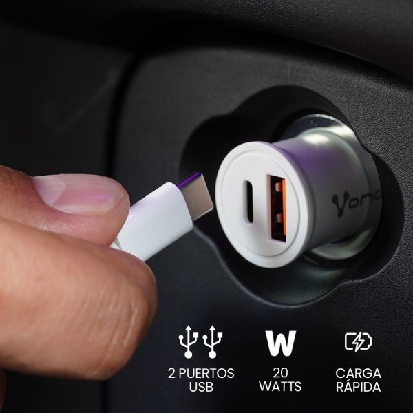 Vorago CARGADOR PARA AUTO AU-305-BK TIPO C PD 20W Y USB A QUICK CHARGE 3.0 BLANCO - Universal Carga rápida - Imagen 4