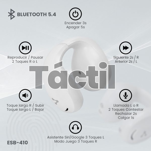 Vorago ESB-410 auricular y casco Auriculares Inalámbrico Dentro de oído Llamadas/Música USB Tipo C Bluetooth Blanco - Imagen 2