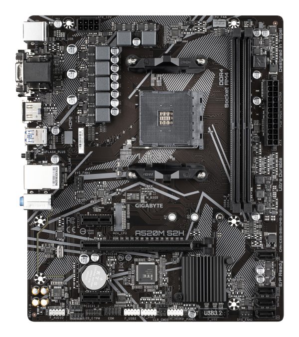 GIGABYTE Placa base A520M S2H - Soporta CPUs AMD Ryzen serie 5000 AM4, VRM digital puro de 4+3 fases, hasta 5100MHz DDR4 (OC), PCIe 3.0 x4 M.2, LAN GbE, USB 3.2 Gen 1 - Imagen 2