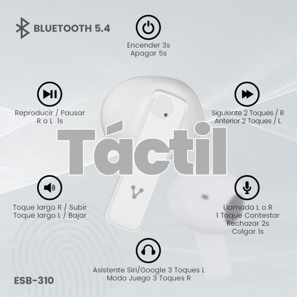 Vorago ESB-310-WH auricular y casco Auriculares True Wireless Stereo (TWS) Dentro de oído Llamadas/Música USB Tipo C Bluetooth Blanco - Imagen 4