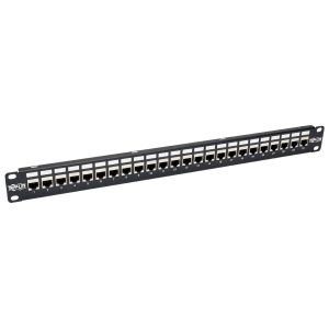 Tripp Lite N254-024-SH-6A Panel de Conexiones de Alimentación Cat6a, Ethernet RJ45, Blindado STP de 24 Puertos para Instalación en 1U de Rack