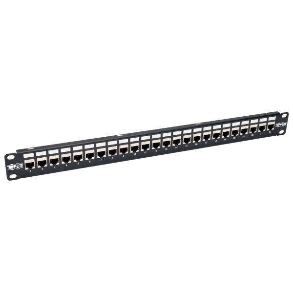 Tripp Lite N254-024-SH-6A Panel de Conexiones de Alimentación Cat6a, Ethernet RJ45, Blindado STP de 24 Puertos para Instalación en 1U de Rack
