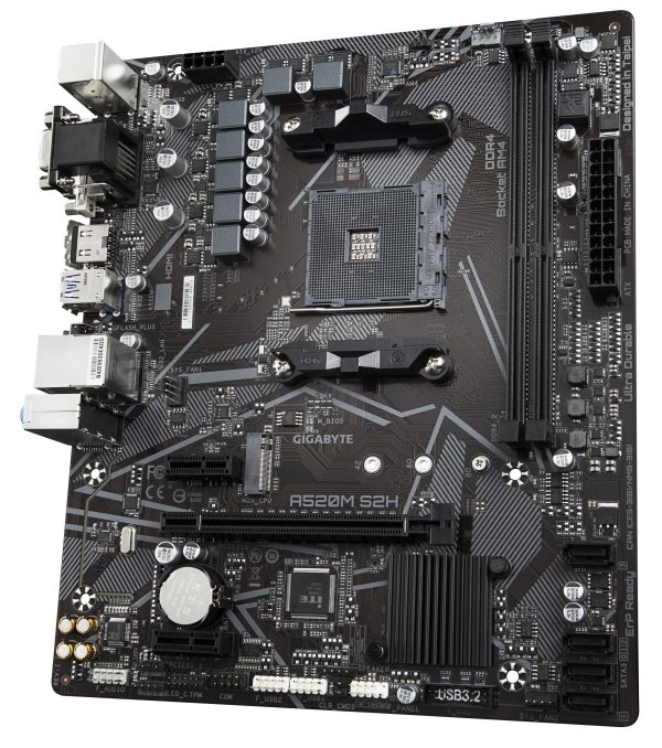 GIGABYTE Placa base A520M S2H - Soporta CPUs AMD Ryzen serie 5000 AM4, VRM digital puro de 4+3 fases, hasta 5100MHz DDR4 (OC), PCIe 3.0 x4 M.2, LAN GbE, USB 3.2 Gen 1 - Imagen 4