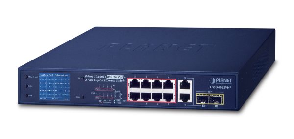PLANET FGSD-1022VHP dispositivo de redes No administrado L2 Fast Ethernet (10/100) Energía sobre Ethernet (PoE) 1U Azul - Imagen 2