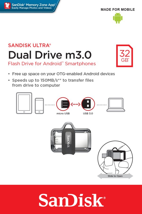 SanDisk Ultra Dual m3.0 unidad flash USB 32 GB USB Type-A / Micro-USB 3.2 Gen 1 (3.1 Gen 1) Negro, Plata, Transparente - Imagen 4