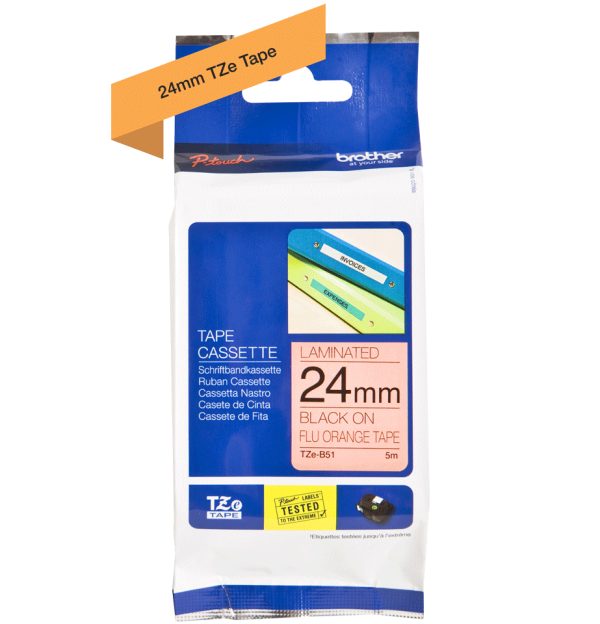 Brother TZE-B51 cinta para impresora de etiquetas Negro sobre naranja fluorescente - Imagen 3