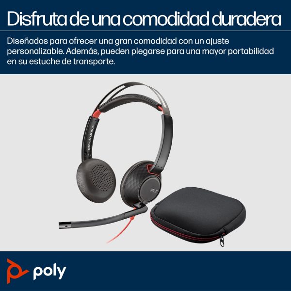 POLY Auriculares estéreo Blackwire 5220 + conector de 3,5 mm + adaptador USB-C/A - Imagen 2