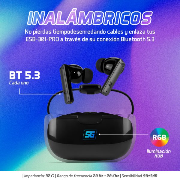 Vorago ESB-301-PRO auricular y casco Auriculares True Wireless Stereo (TWS) Dentro de oído Llamadas/Música/Deporte/Uso diario Bluetooth Base de carga Negro, Transparente - Imagen 3