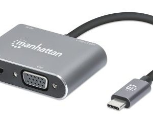Manhattan Docking Station de USB-C a HDMI y VGA, 4 en 1, con suministro de energía