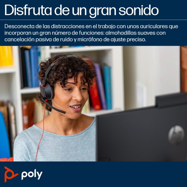 POLY Auriculares estéreo Blackwire 5220 + conector de 3,5 mm + adaptador USB-C/A - Imagen 4
