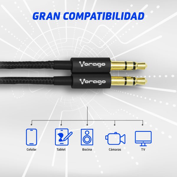 Vorago CAB-115 cable de audio 1 m 3,5mm Negro - Imagen 2