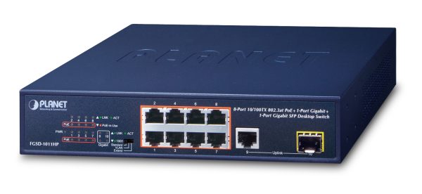 PLANET FGSD-1011HP dispositivo de redes No administrado Gigabit Ethernet (10/100/1000) Energía sobre Ethernet (PoE) 1U Azul - Imagen 2