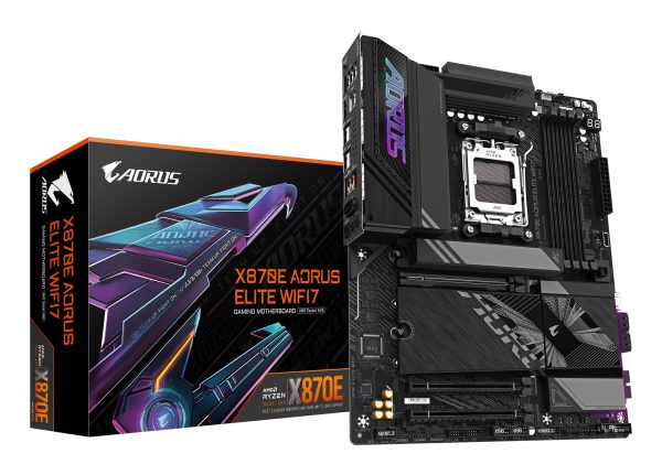 GIGABYTE X870E AORUS ELITE WIFI7 Placa Base - Compatible con CPUs AMD Ryzen 9000, 16+2+2 fases VRM digitales, hasta 8000Hz DDR5 (OC), 3xPCIe 5.0 + 1xPCIe 4.0, Wi-Fi 7, LAN 2.5GbE, USB 4