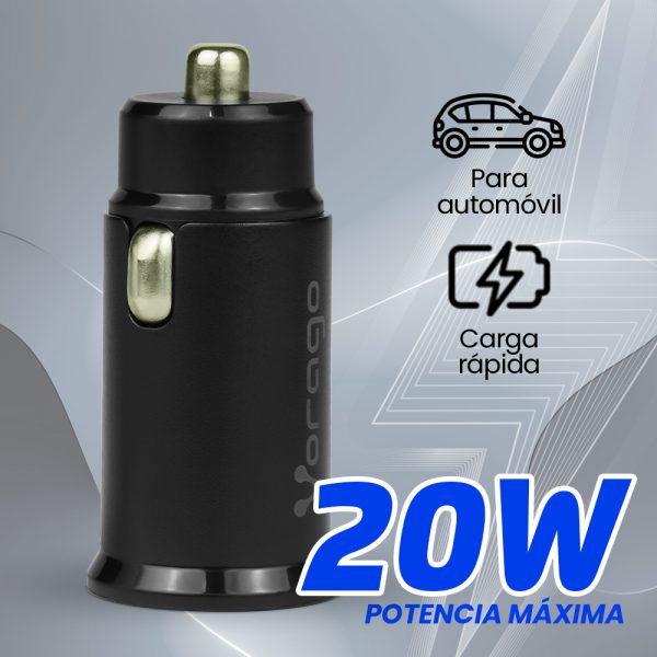 Vorago CARGADOR PARA AUTO AU-305-BK TIPO C PD 20W Y USB A QUICK CHARGE 3.0 NEGRO - Universal Carga rápida - Imagen 4