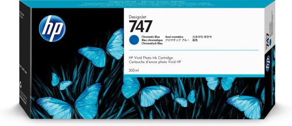 HP Cartucho de tinta DesignJet 747 de 300 ml, azul cromático