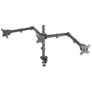 Manhattan Soporte para monitor, de escritorio, movimiento articulado, 3 pantallas planas de 13" a 27" máximo 7 kg cada una