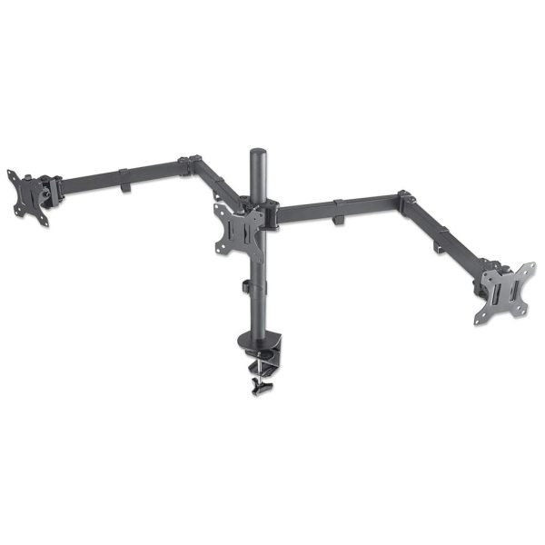 Manhattan Soporte para monitor, de escritorio, movimiento articulado, 3 pantallas planas de 13" a 27" máximo 7 kg cada una