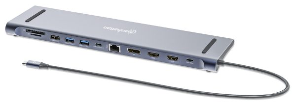 Manhattan 190305 base para portátil y replicador de puertos Alámbrico USB 3.2 Gen 1 (3.1 Gen 1) Type-C Plata