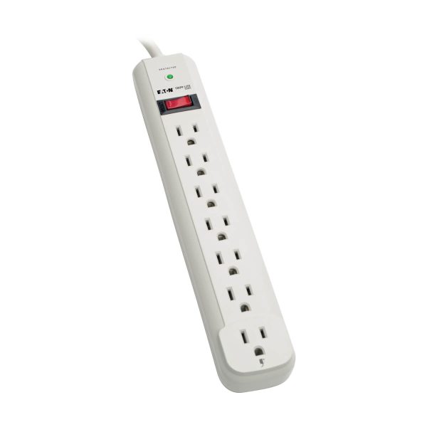 Tripp Lite Supresor de Sobretensiones Protect It!, de 7 Tomacorrientes, Cable de 1.83 m (6 pies), 1080 Joules, 1 LED de Diagnóstico, Caja en Gris Claro