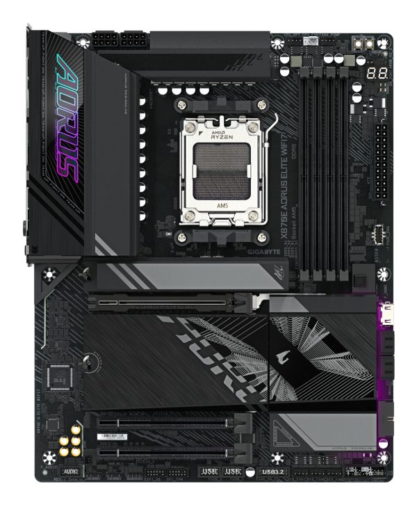 GIGABYTE X870E AORUS ELITE WIFI7 Placa Base - Compatible con CPUs AMD Ryzen 9000, 16+2+2 fases VRM digitales, hasta 8000Hz DDR5 (OC), 3xPCIe 5.0 + 1xPCIe 4.0, Wi-Fi 7, LAN 2.5GbE, USB 4 - Imagen 2