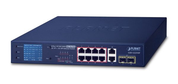 PLANET GSD-1222VHP dispositivo de redes No administrado Gigabit Ethernet (10/100/1000) Energía sobre Ethernet (PoE) 1U Azul - Imagen 2