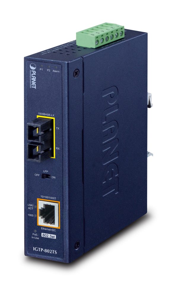 PLANET IP30 Industrial 10/100/1000BAS convertidor de medio 1000 Mbit/s Azul - Imagen 2