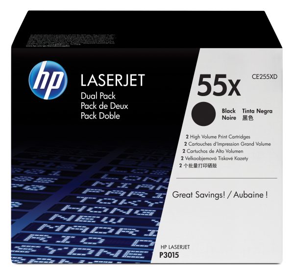 HP Pack de ahorro de 2 cartuchos de tóner original LaserJet 55X de alta capacidad negro