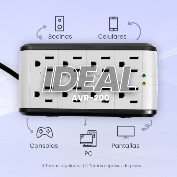 Vorago AVR-200 regulador de voltaje 8 salidas AC 110 - 120 V Negro, Blanco - Imagen 4