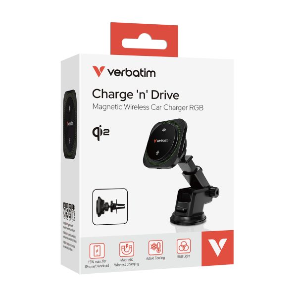 Verbatim Charge 'n' Drive Qi2 RGB Smartphone Negro USB Cargador inalámbrico Carga rápida Auto - Imagen 2