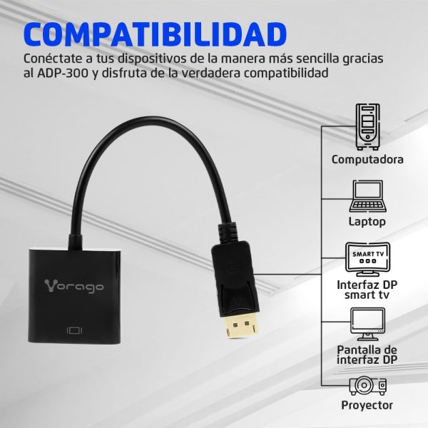 Vorago ADP-300 adaptador de cable de vídeo 0,2 m DisplayPort HDMI Negro - Imagen 2