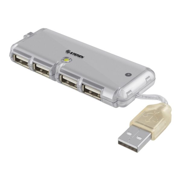 Steren USB-520 nodo concentrador USB 2.0 480 Mbit/s Gris, Transparente - Imagen 2