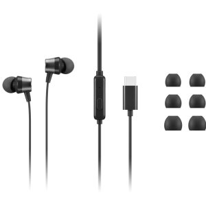 Lenovo 4XD1J77351 audífono y auriculare Auriculares Alámbrico Intra auditivo Oficina/Centro de llamadas USB Tipo C Negro