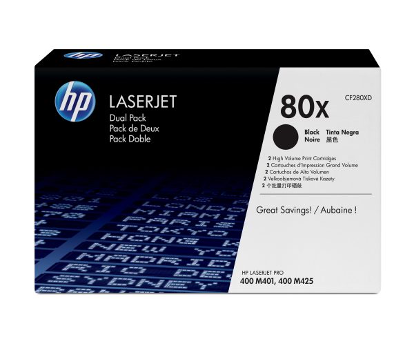 HP Paquete de 2 cartuchos originales de tóner negro de alto rendimiento 80X LaserJet