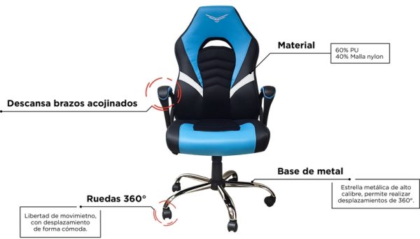Naceb Technology Titan Silla de juegos para PC asiento acolchado Negro, Azul - Imagen 4