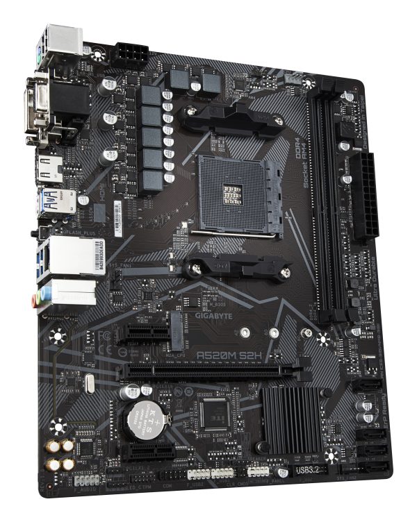 GIGABYTE Placa base A520M S2H - Soporta CPUs AMD Ryzen serie 5000 AM4, VRM digital puro de 4+3 fases, hasta 5100MHz DDR4 (OC), PCIe 3.0 x4 M.2, LAN GbE, USB 3.2 Gen 1 - Imagen 3